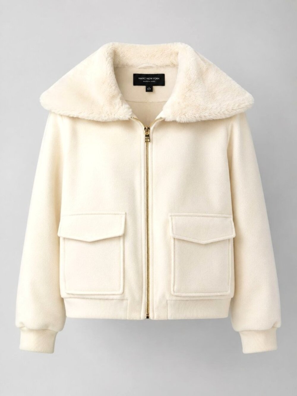 Andrew Marc Women’s Large Jacket Ivory Faux Fur Hooded Coat NY MSRP $129 - NWT